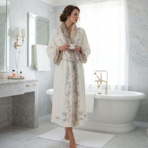 Adrienne Landau Faux Fur Plush Robe XL/1X White Hollywood Glam
